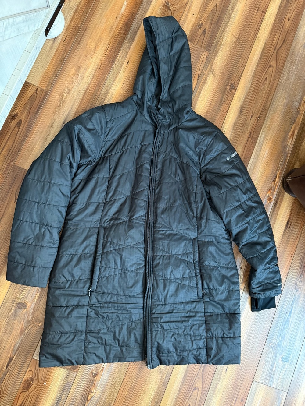 Columbia Black Hooded Women's Long Puffer Coat